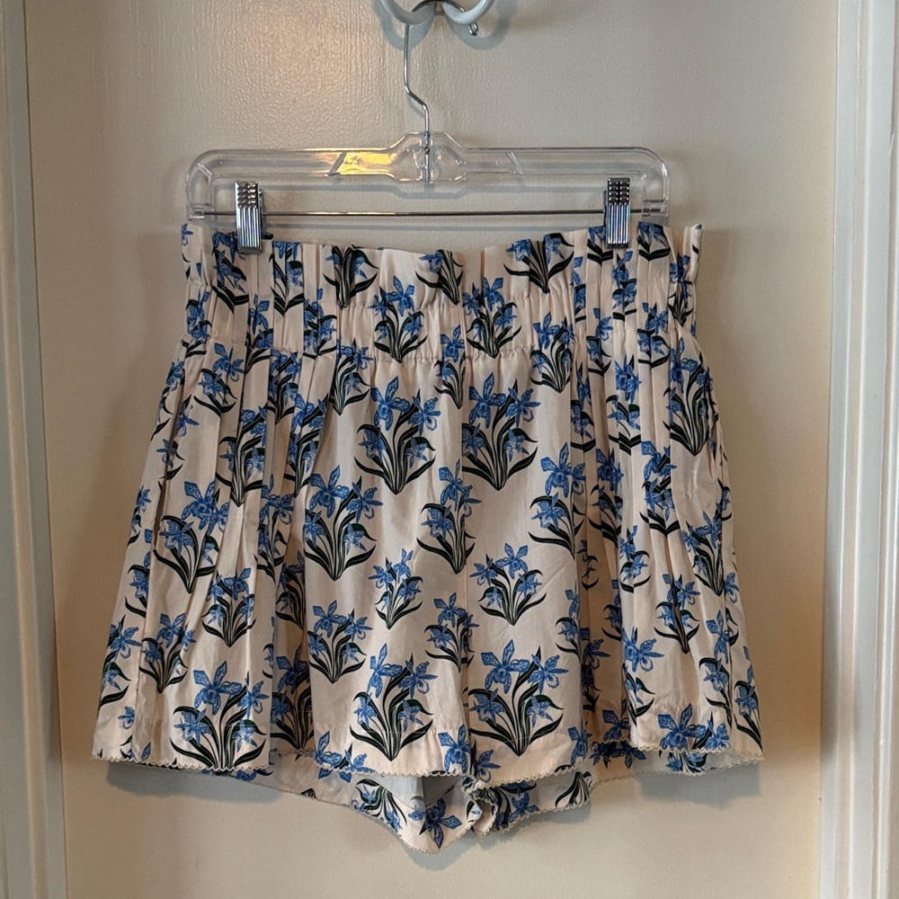 Agua by Agua Bendita Cream and Blue Floral High Waist Shorts